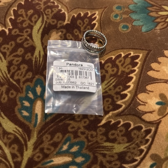 💯 Authentic Pandora 925 Silver Logo Pave CZ and beads Ring. Size 5 - Picture 3 of 3